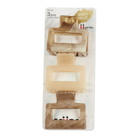 Open Cut Square Claw Clips, Taupe Neutrals, 3 Ct